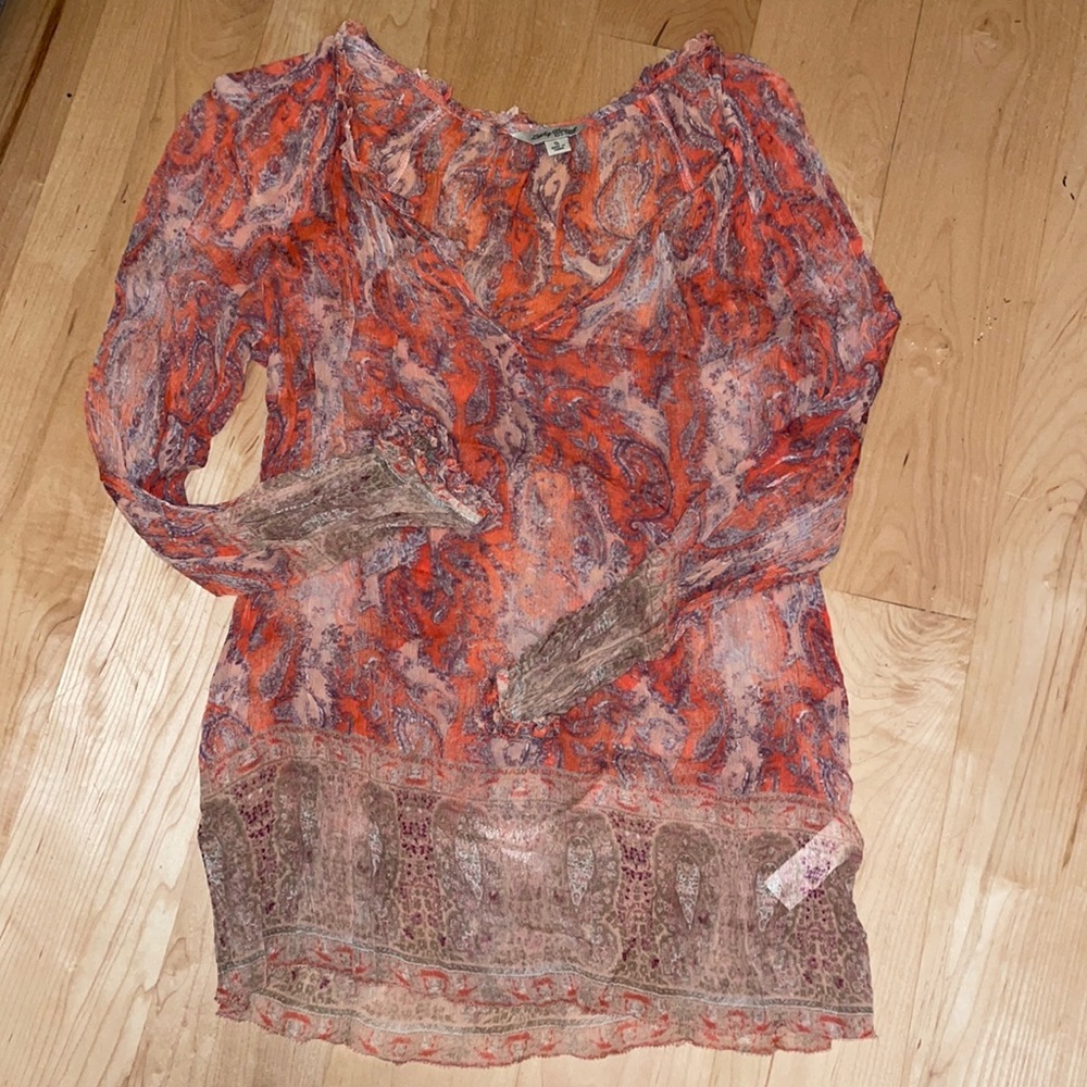Lucky Brand . Sheer, long sleeve top.
